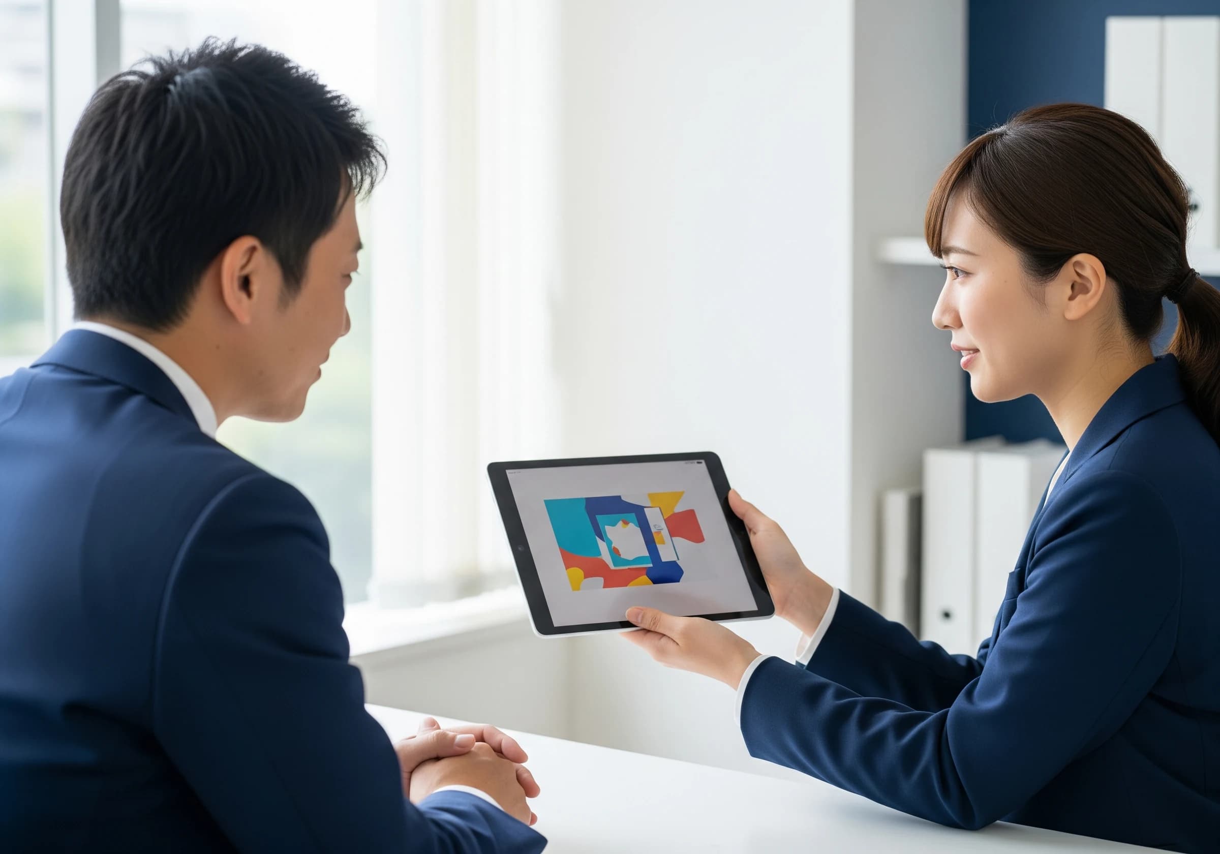 完成した記念品を確認する相談の様子